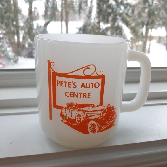 Vintage Milkglass Mug "Pete's Auto Centre" Retro Car Mechanic #2 - Picture 2 of 11